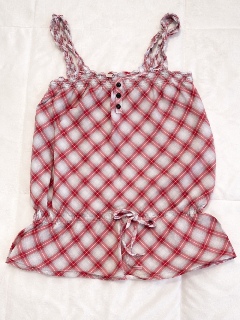 Mudd Plaid Peplum Tank Top XL Red White Boho Cottagecore Tie Waist
